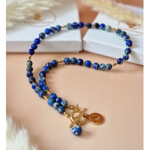 Naszyjnik Jaspis cesarski niebieski, Hematyt