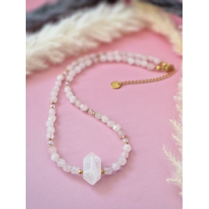 Naszyjnik Kwarc różowy z grotem z Kryształu górskiego