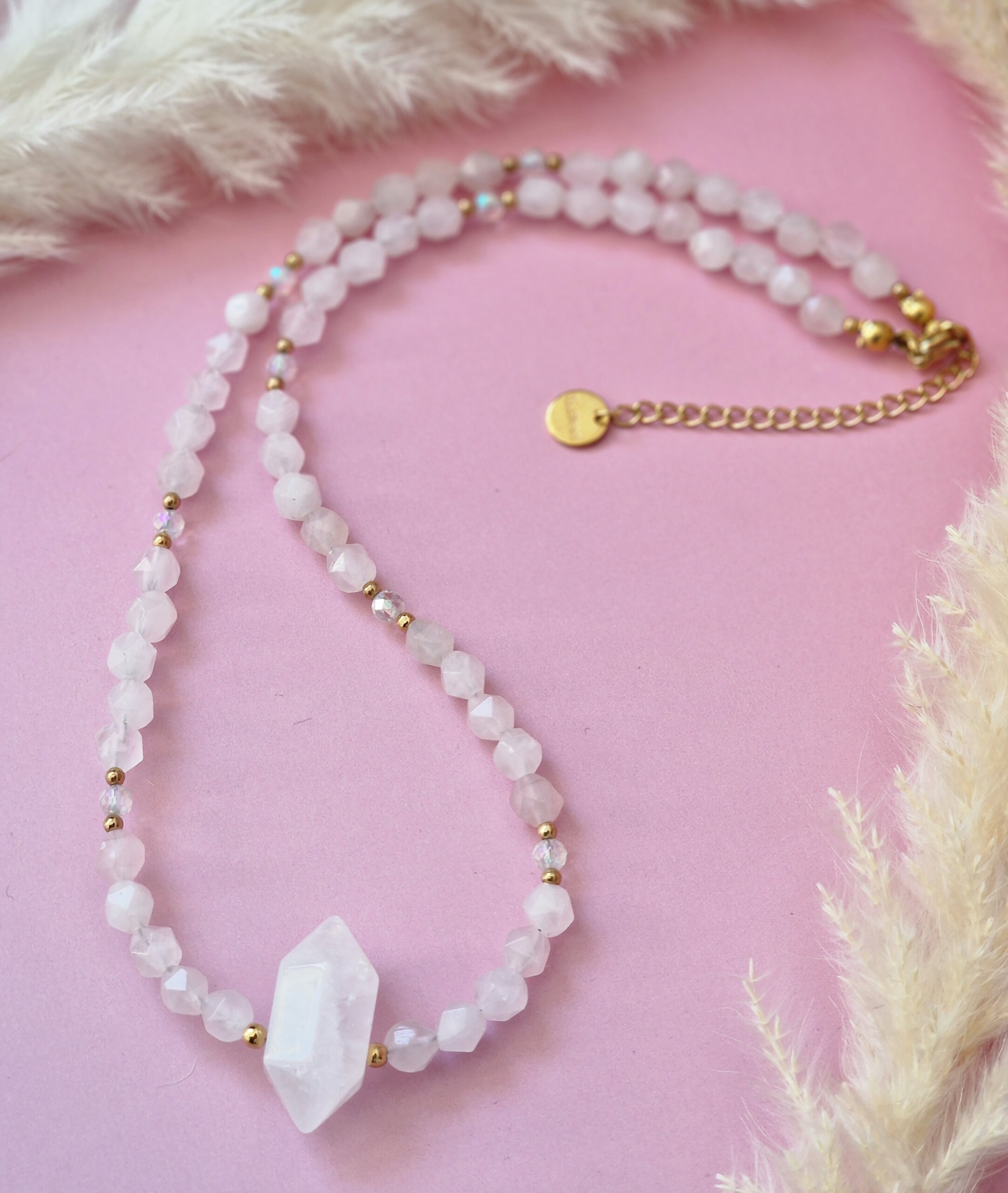 Naszyjnik Kwarc różowy z grotem z Kryształu górskiego - obrazek 3