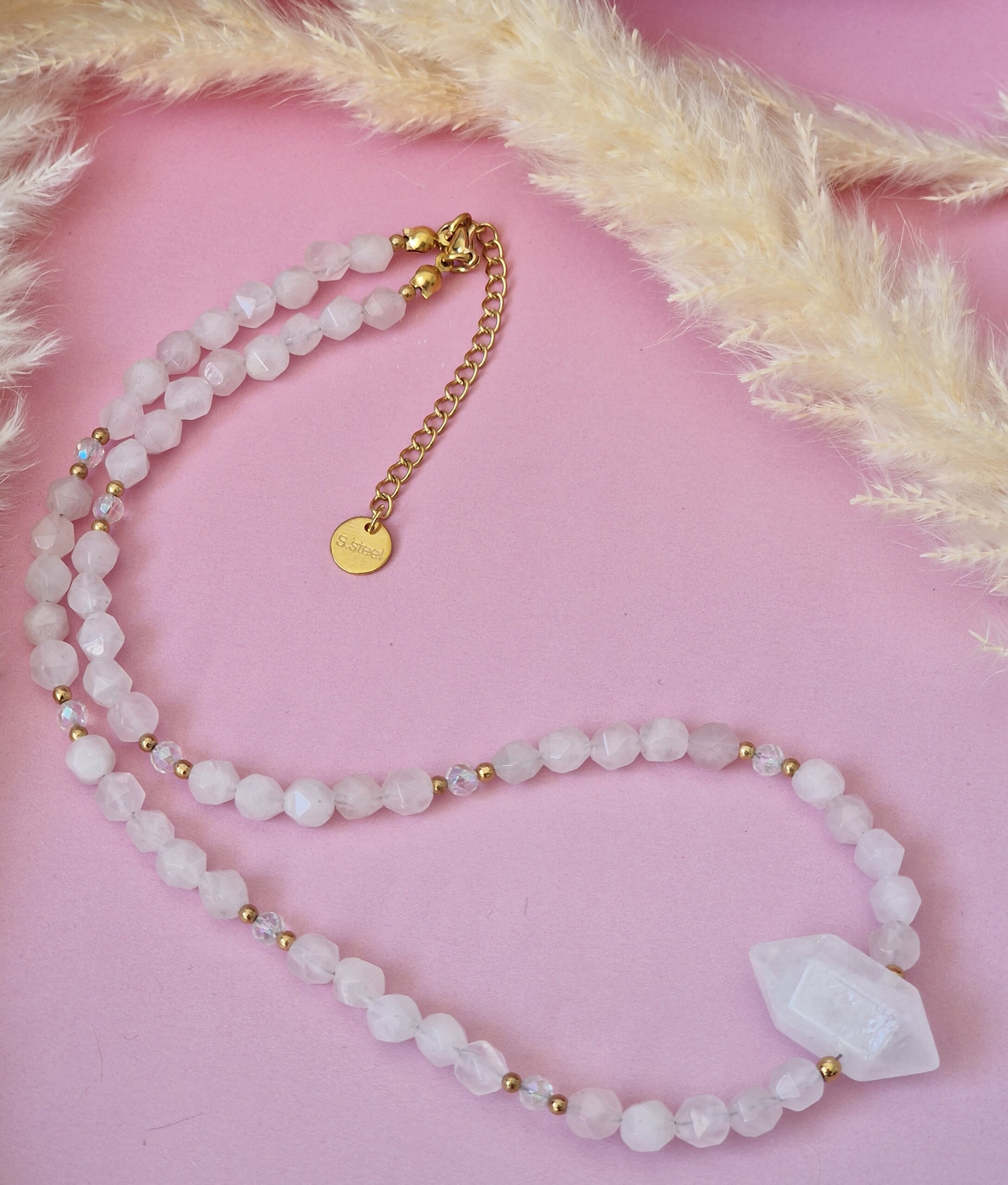 Naszyjnik Kwarc różowy z grotem z Kryształu górskiego - obrazek 2