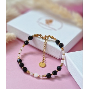 Bransoletka Kwarc różowy, Turmalin, Hematyt