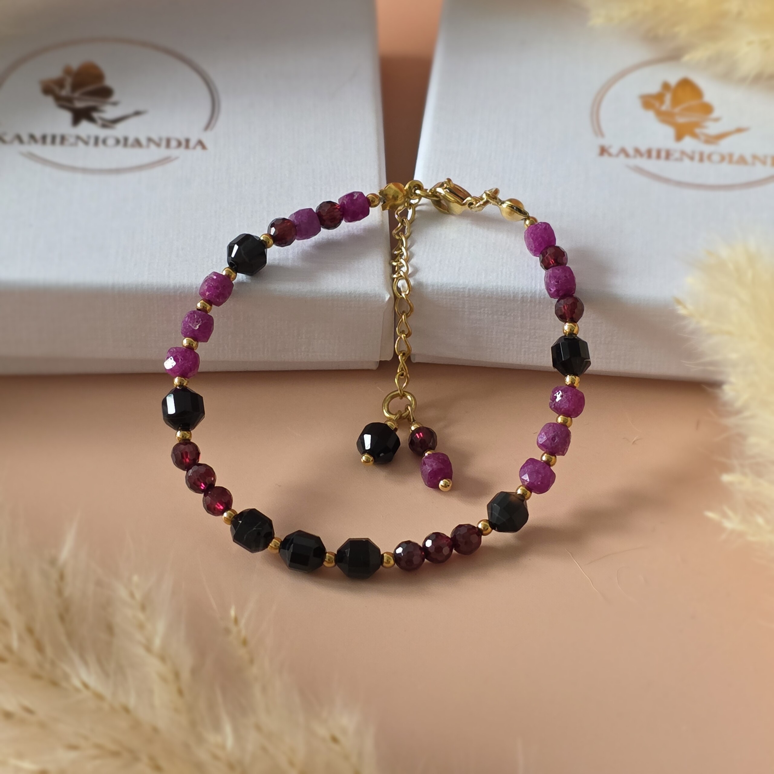 Bransoletka Rubin, Agat, Granat, Hematyt