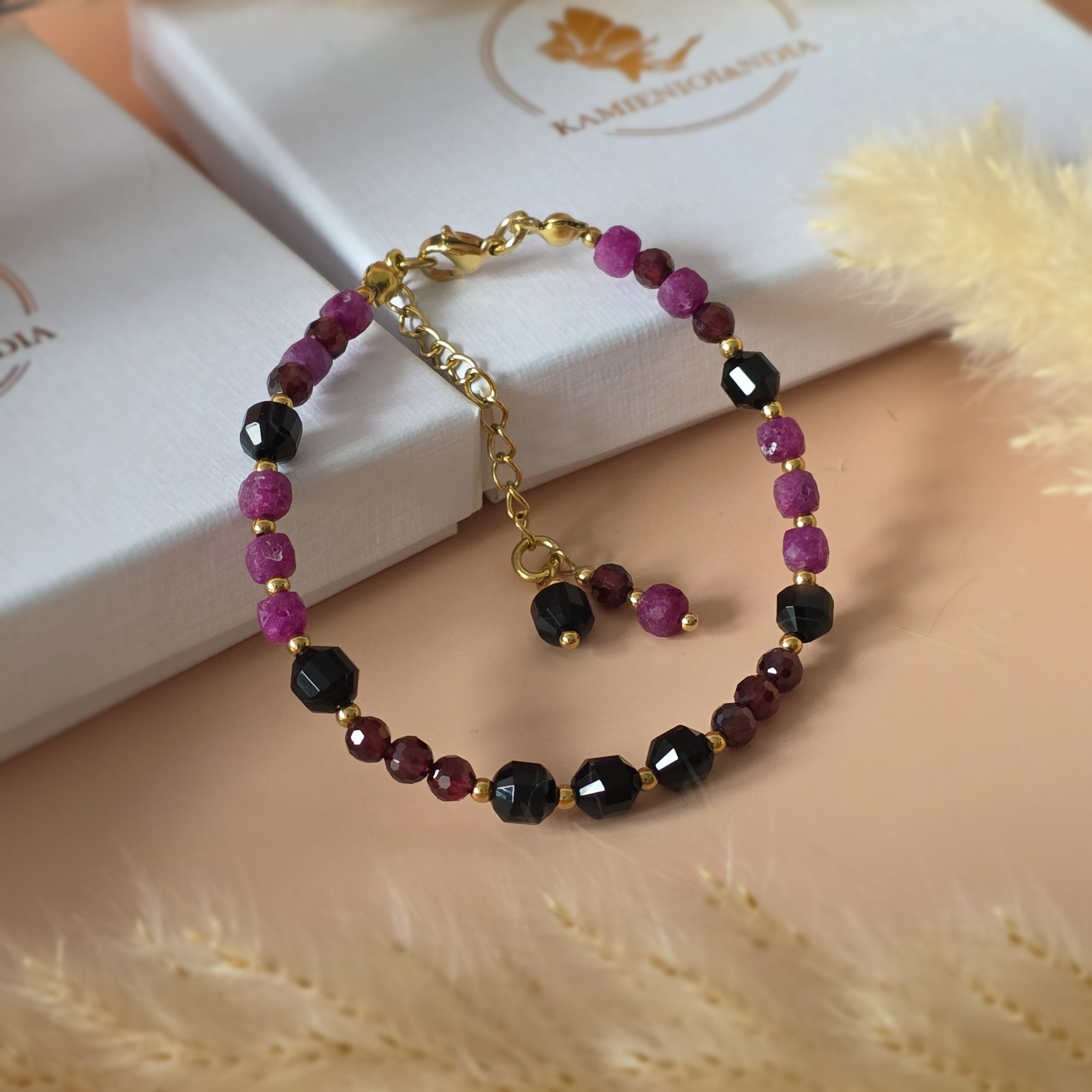 Bransoletka Rubin, Agat, Granat, Hematyt