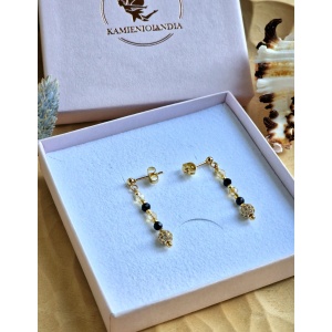 Kolczyki sztyft Turmalin, Cytryn, kuleczki gold filled 18k