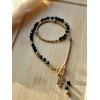 Naszyjnik Agat, Hematyt, kulki miedziane z Cyrkoniami - obrazek 2