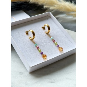 Kolczyki sztyft Cytryn, Amazonit, Rubelit, Oliwin, Ametyst