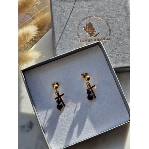 Kolczyki sztyft Turmalin Hematyt krzyżyk #2