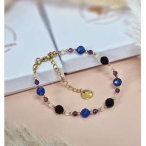 Bransoletka Turmalin, Ametyst, Lapis lazuli, Kryształ górski, Hematyt