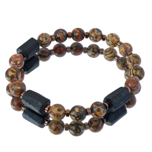 Bransoletka męska Turmalin, Jaspis leopard skin, Hematyt
