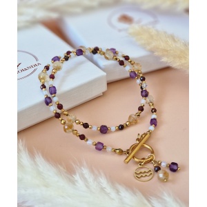 Naszyjnik dla Wodnika  Ametyst, Cytryn, Granat, Opal, Hematyt