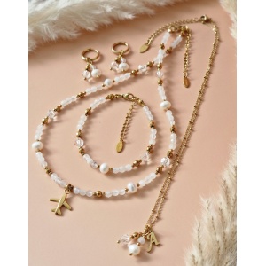 Zestaw Kamień księżycowy, Perła naturalna, Kryształ górski, Hematyt