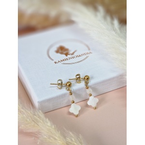 Kolczyki Masa Perłowa koniczynka, Kamień księżycowy, Hematyt