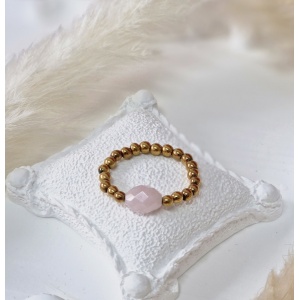 Pierścionek Kwarc różowy, Hematyt