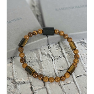 Bransoletka męska Turmalin, Tygrysie oko, Jaspis Kalahari