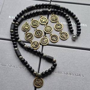 Naszyjnik męski Zodiak, Turmalin, Piryt, Lawa wulkaniczna