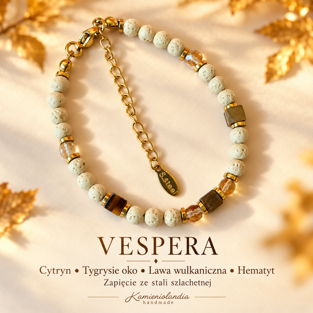 Bransoletka Vesperia, Cytryn, Tygrysie oko, Lawa wulkaniczna, Hematyt