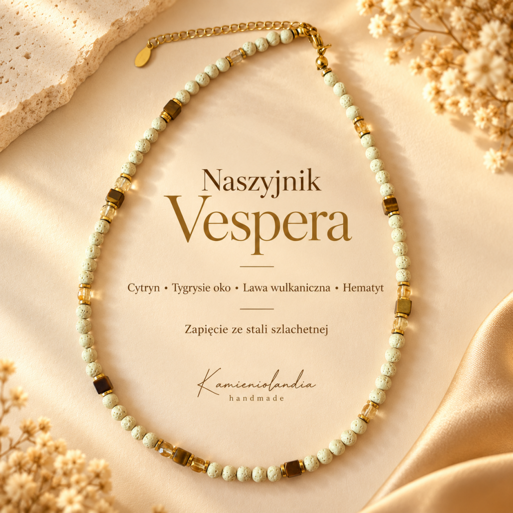 Naszyjnik Vesperia, Cytryn, Tygrysie oko, Lawa wulkaniczna, Hematyt